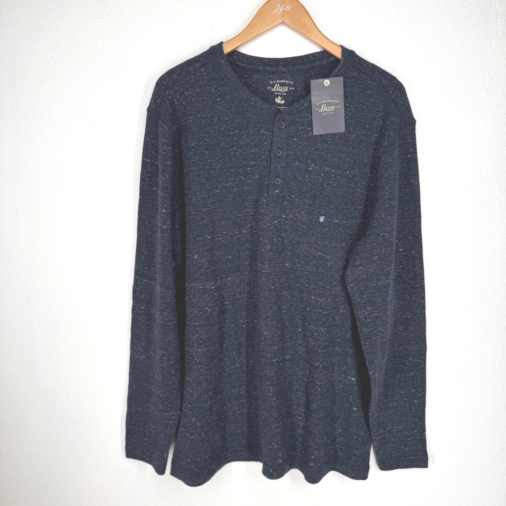 Bass Mens Henley Thermal Waffle Knit Button Shirt NEW Heathered Gray L Y2K cabin